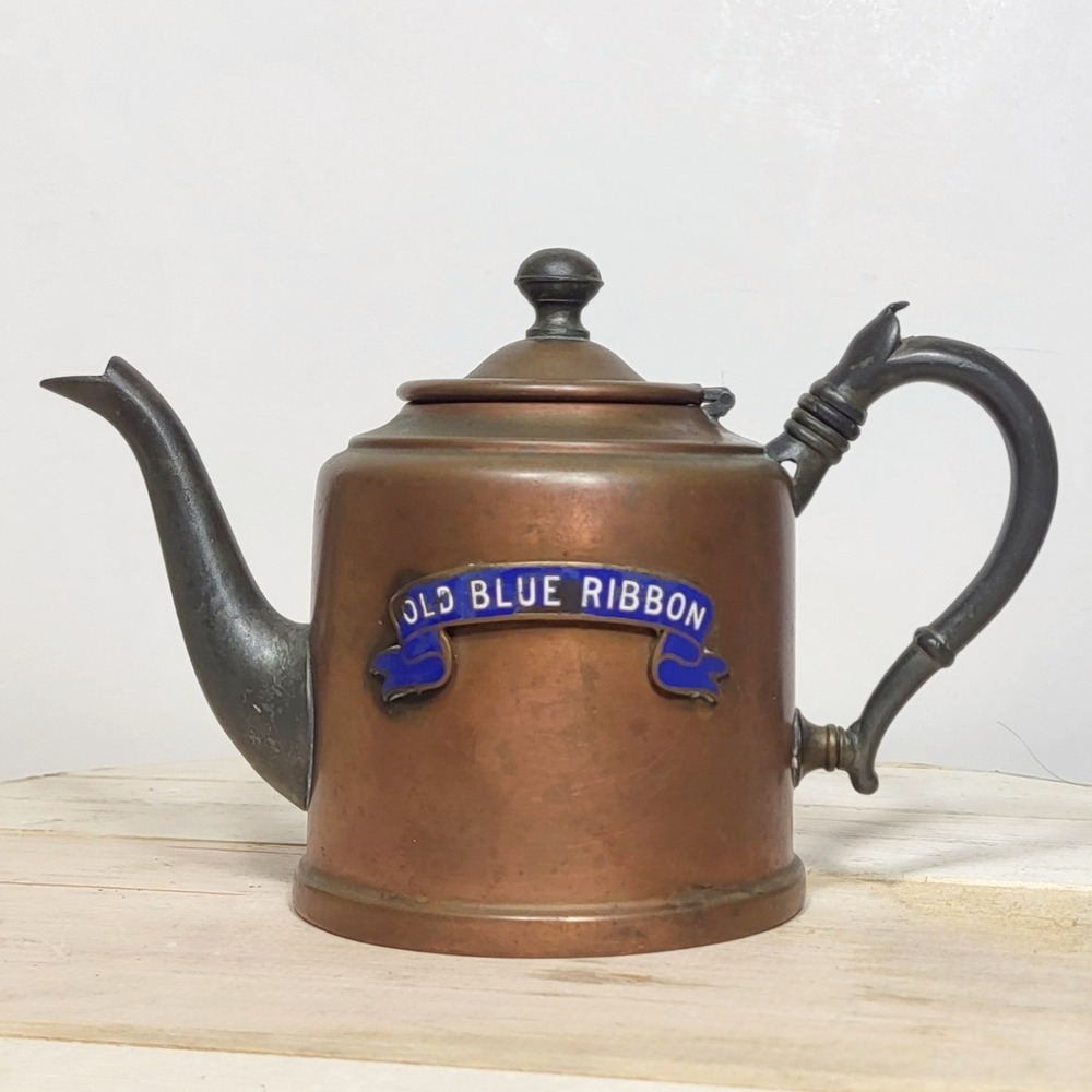 Antique Style Old Blue Ribbon Whiskey Copper Kettle - Saloon Advertising Display
